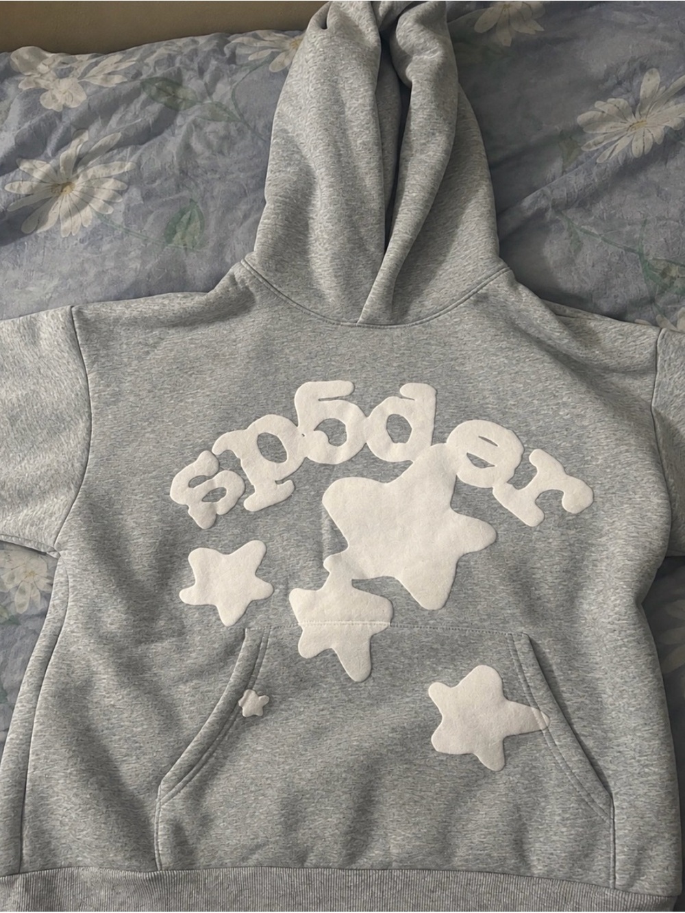 Men's Light Gray Zip-Up Hoodie with White Star Appliqués